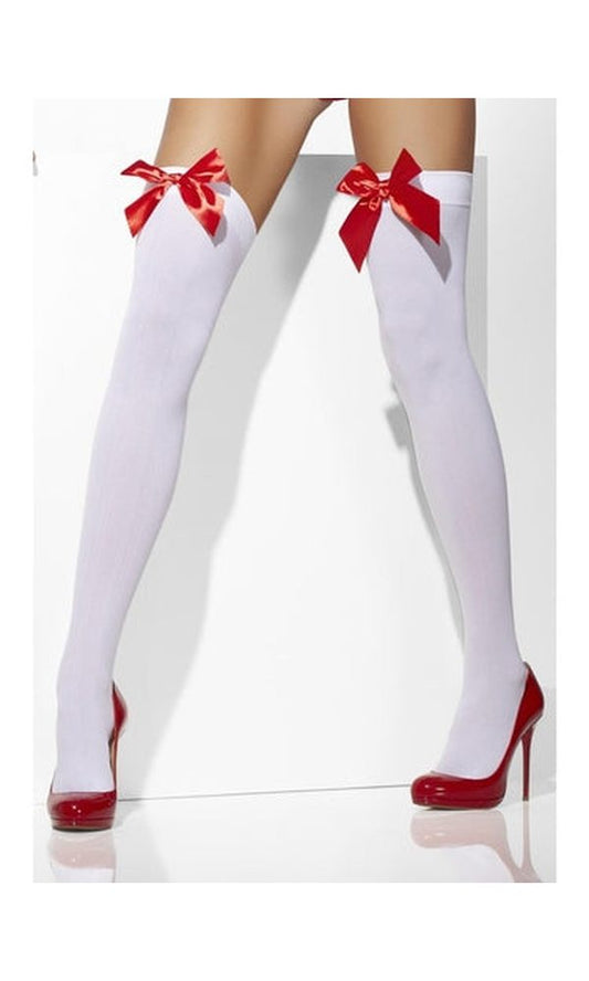 Opaque Hold-Ups, White with Red Bows