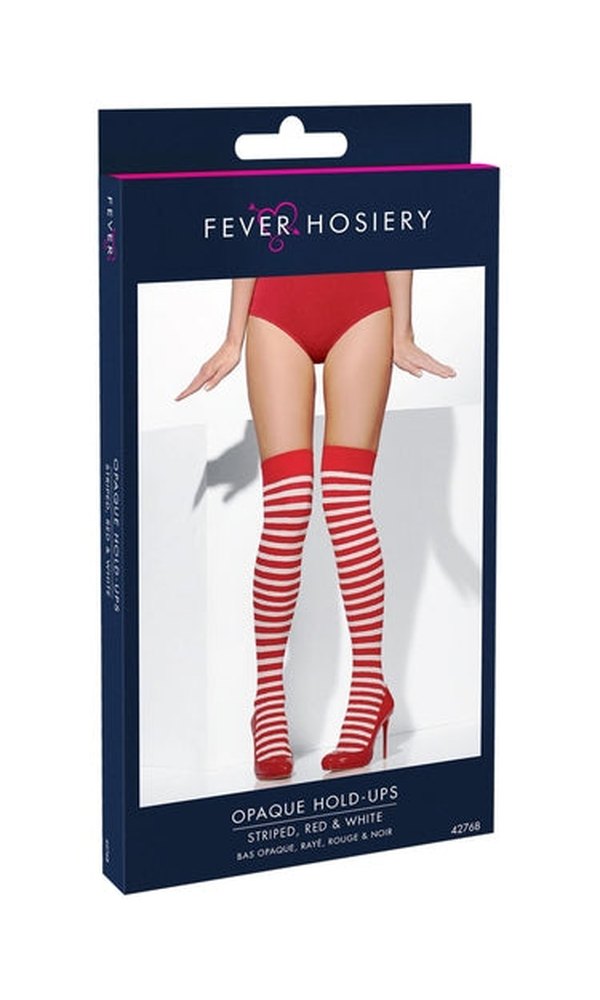 Opaque Knee High Tights, Red & White, Striped
