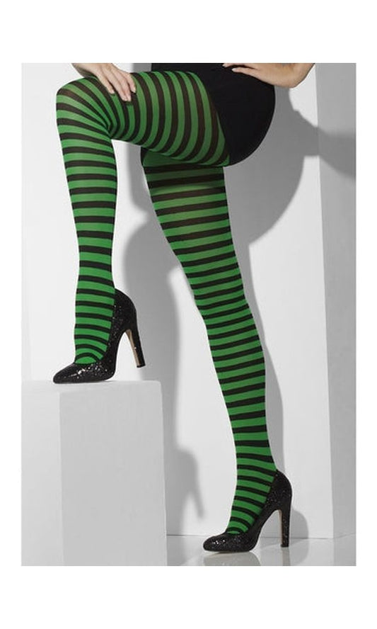 Opaque Tights, Green & Black, Striped