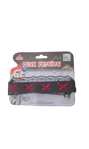 Punk Choker with Red Cross & Lace