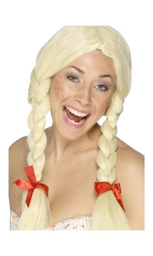 Schoolgirl / Dutch Wig, Blonde, Blonde, Plaits with Ribbons