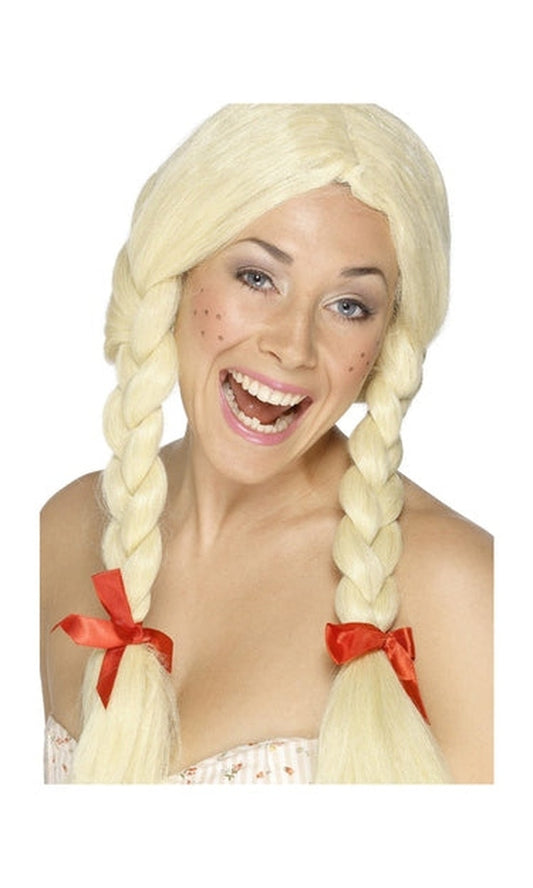 Schoolgirl / Dutch Wig, Blonde, Blonde, Plaits with Ribbons