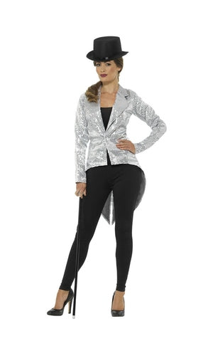 Sequin Tailcoat Jacket, Ladies, Silver