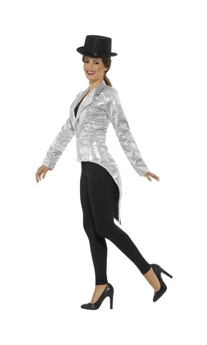 Sequin Tailcoat Jacket, Ladies, Silver