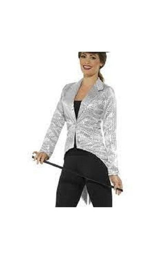 Sequin Tailcoat Jacket, Ladies, Silver