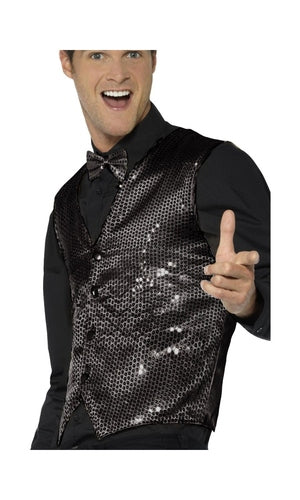 Sequin Waistcoat Black For Adults
