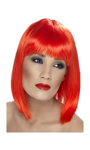 Short Neon Red Blunt Glam Wig