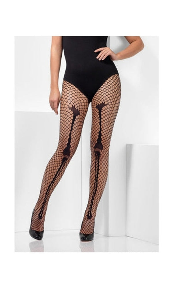 Skeleton Bone Net Tights, Black