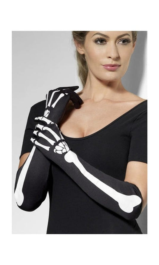 Skeleton Gloves, Black, Long