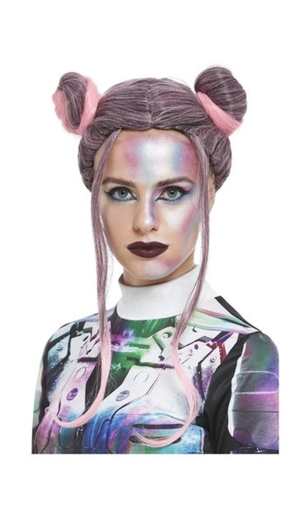 Space Buns Wig, Black & Pink