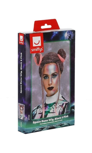 Space Buns Wig, Black & Pink