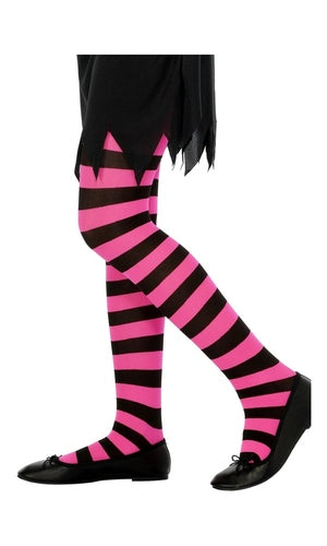 Tights Black and Fuchsia Striped, Age 6 -12