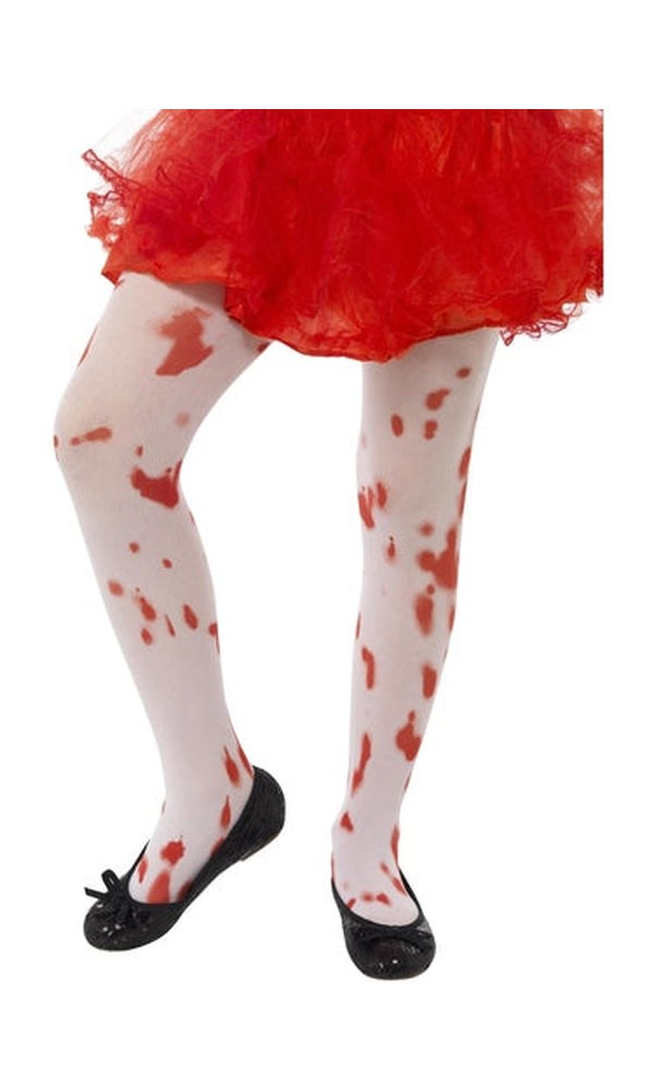 Tights, White, with Blood Stain Print, Age 6-12