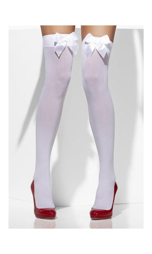 White Opaque Hold Ups with White Bows