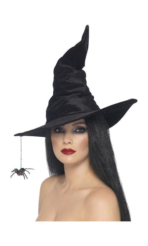 Witch Hat, Black, Velour, with Spider