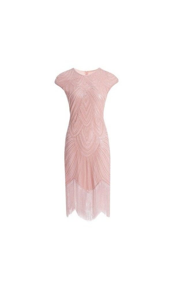 1920s Gatsby Sequined Fringed Flapper Dress Pink