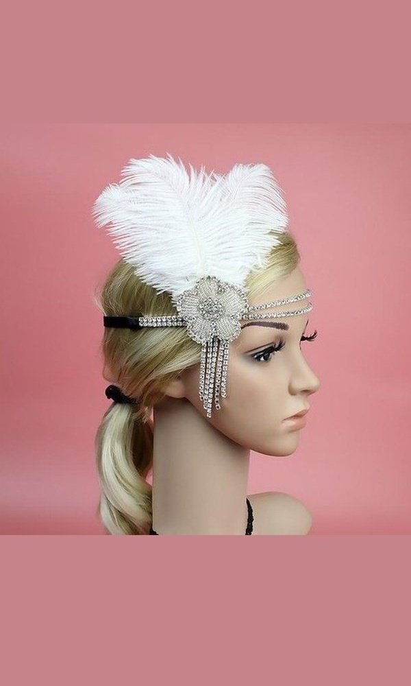 1920s Vintage Beaded Feather Headpiece Women Gatsby Flapper Headband