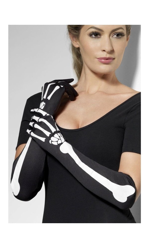 Skeleton Gloves, Black, Long