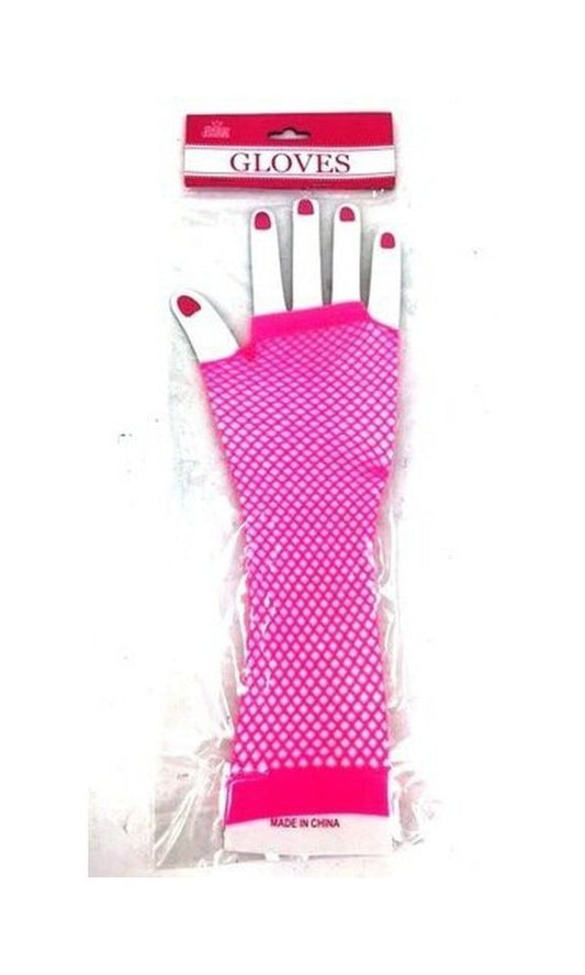 FINGERLESS NET GLOVES LONG 25CM, HOTPINK