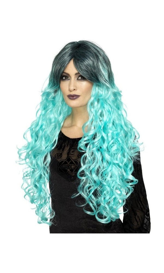 GOTHIC GLAMOUR WIG, TEAL GREEN