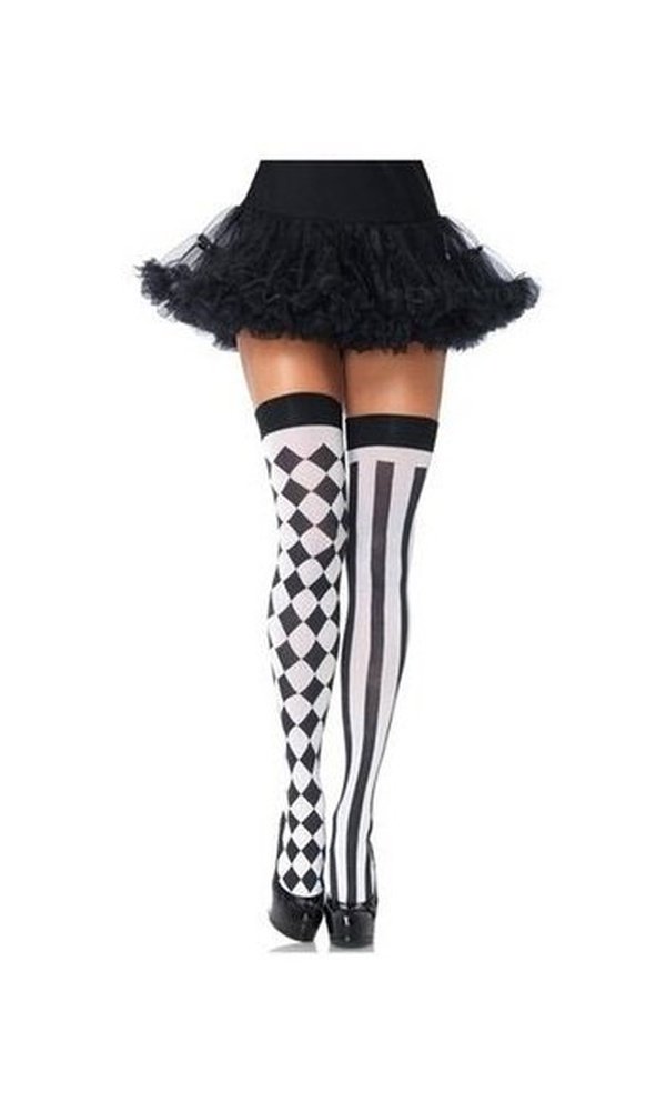 Harlequin Knee High Tights, White & Black