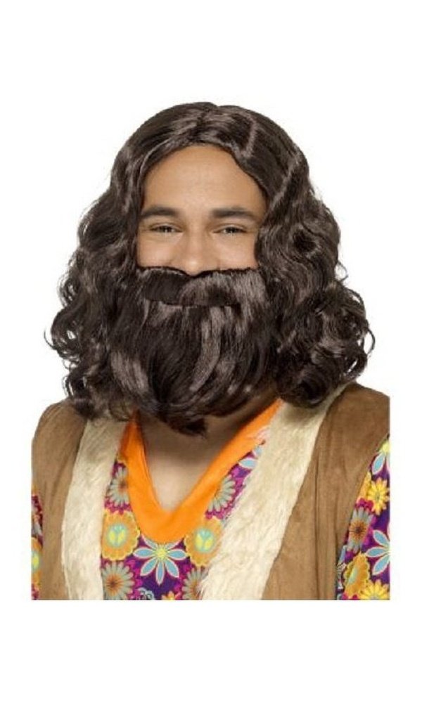 Hippie / Jesus Wig & Beard Set, Brown