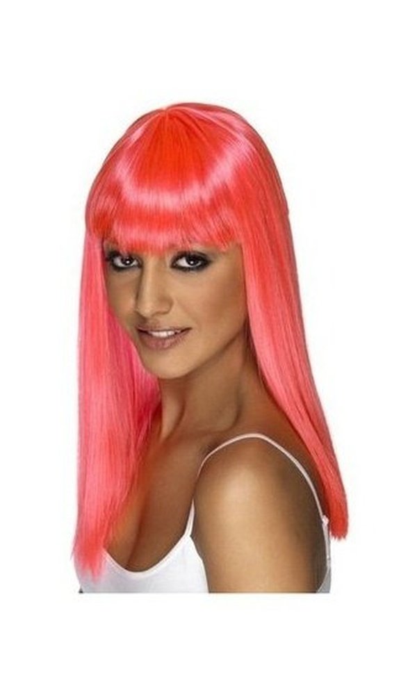 Neon Pink Long Straight Glamourama Wig