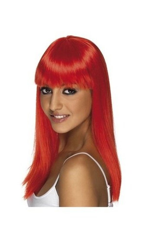 Neon Red Long Straight Glamourama Wig