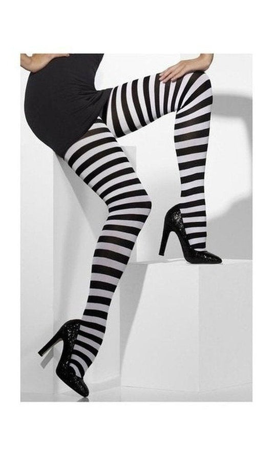 Opaque Tights, Black & White, Striped Osfm