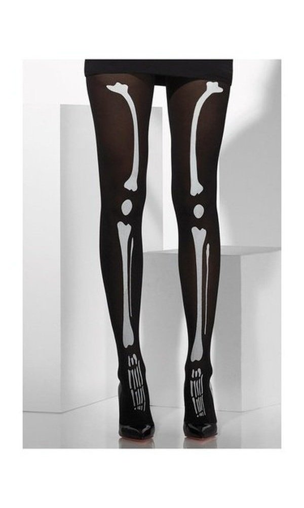 Opaque Tights, Black, with Skeleton Print