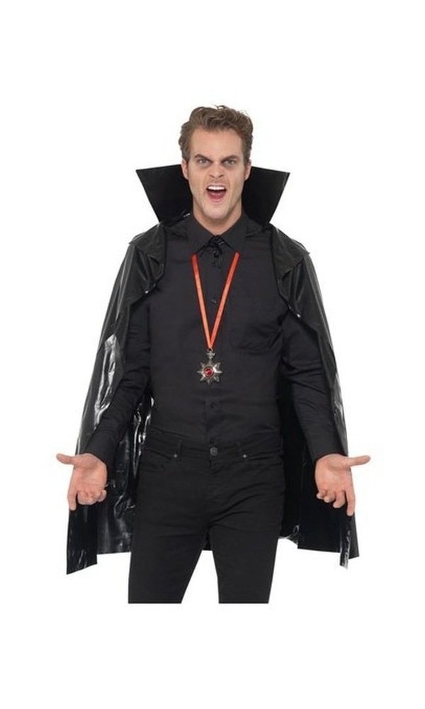 PVC Vampire Cape, Black, with Stand Up Collar, 114 cm