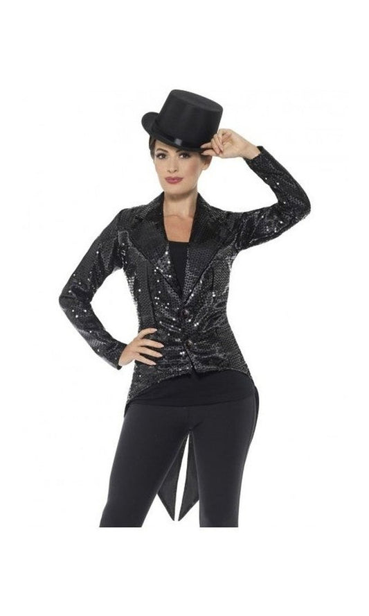 Sequin Tailcoat Jacket, Ladies, Black